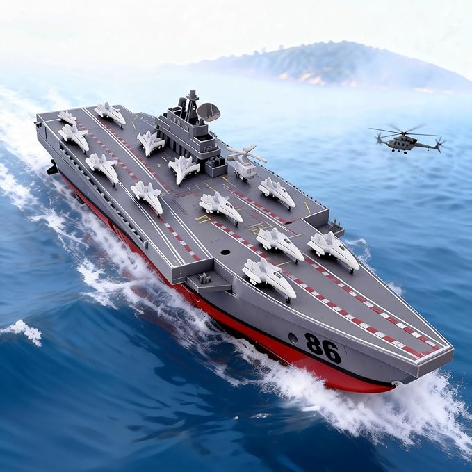 Remote Controlled Warship Battleship Aircraft Carrier 10km/h 4WD 2.4G RC Boat On Water Lakes Pools Exhibits Models for 14Y+ Beginners