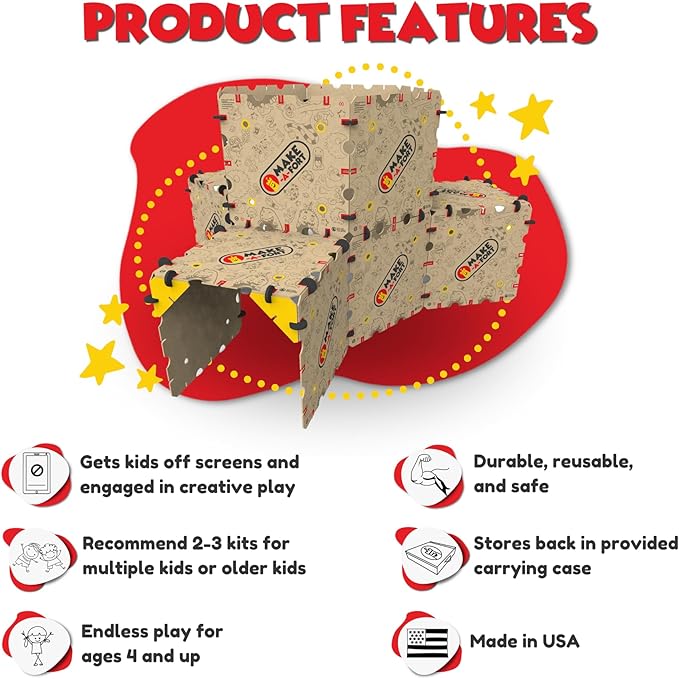 Make-A-Fort Explorer Kit - Build Really Big Forts for Kids - Endless Play for Ages 4 and Up - Build Incredible Forts Mazes Tunnels and More - Durable Reusable and Made in USA