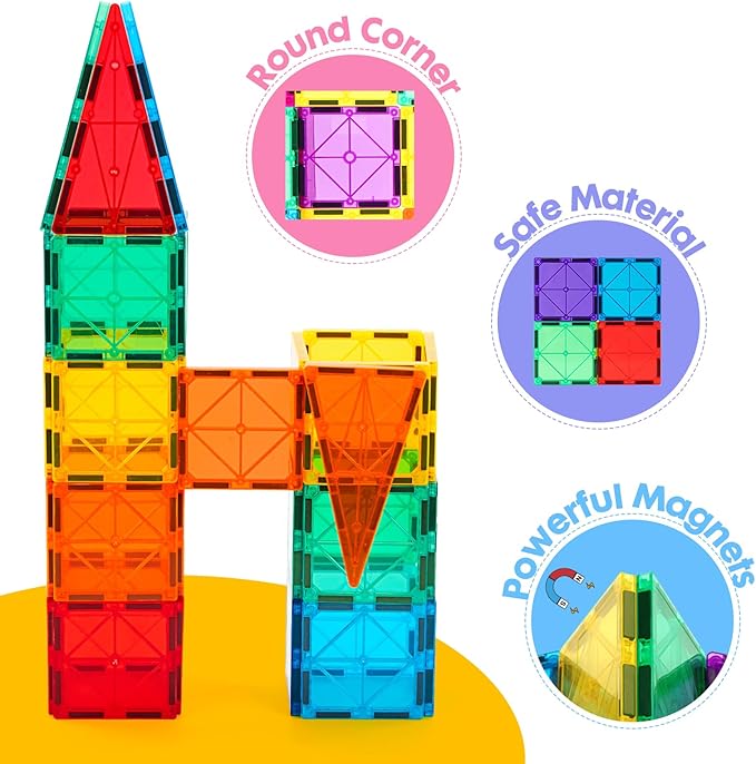 Gemmicc Magnetic Tiles Deluxe 136 PCS Building Blocks Magnet Toys for Kids3D Magnet Puzzles Stacking Blocks for Boys GirlsHuge Set with 2 Cars