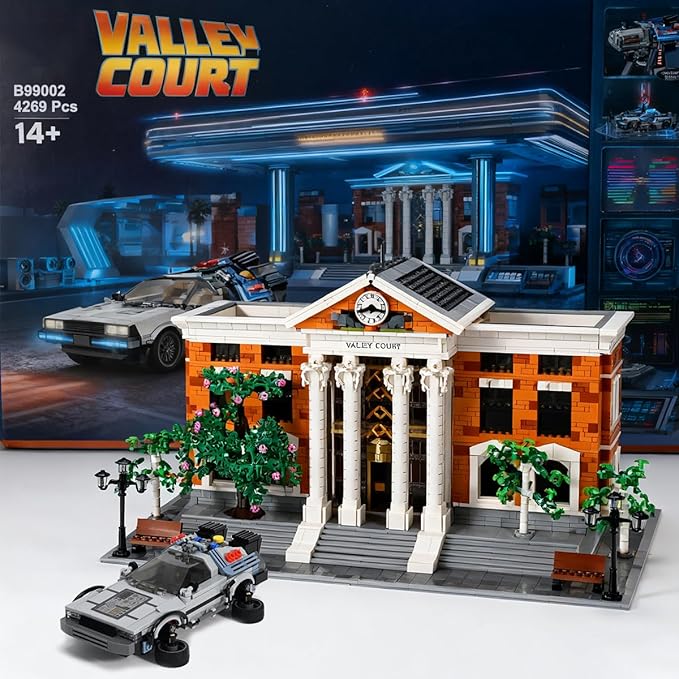 Valley Court Architecture Building Blocks Set with 2-StoryRetro Futuristic Courthouse Mall – with Flying Car &amp Modular Architecture Building Blocks(4269PCS)