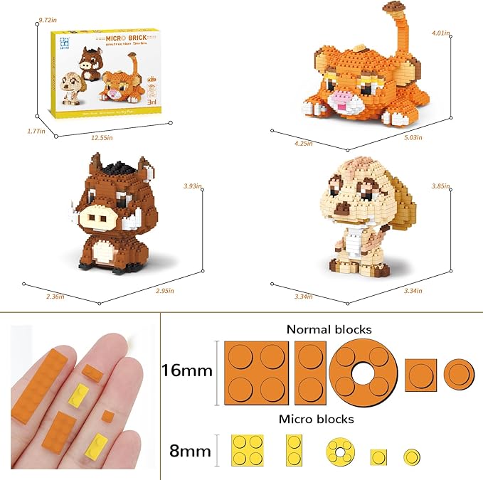 Lion Warthog Meerkat Mini Building Blocks Sets Not Compatible with Lego Animals 1856 PCS Micro Mini Building Toy Bricks for Adults Party Favors for Kids Boys Girls 14+