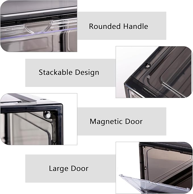 Attelite 8 Pack Shoe Boxes Clear Plastic Stackable Upgrade Large Shoe Storage Organizer Containers with Magnetic Door for Display Sneaker Easy Assembly