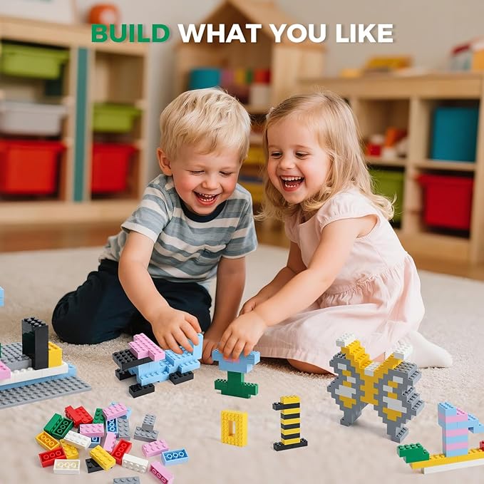 2x4 Bricks 500 Piece Classic Building Bricks and 1 Gray Baseplate 2x4 Bricks Bulk Creative Building Toys Blocks Bulk for Kids Ages 6+ 8 Colors