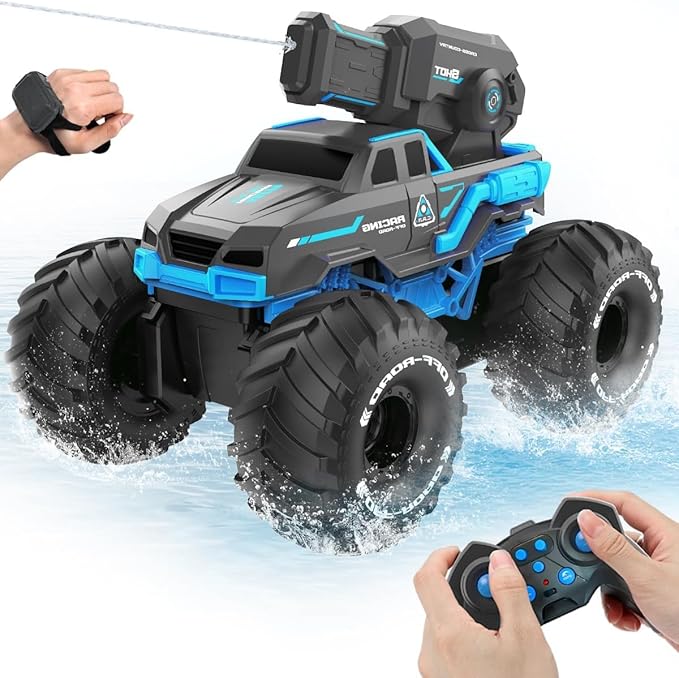 BEZGAR 1:16 Monster Truck Toys Remote Control Car Amphibious RC Cars Pickup Boat with Shooting Water Gun - 4WD Waterproof All-terrian Off-Road Vehicles Gifts for Kids Boys Age 6-12