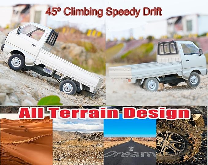 WPL D12 RC Car 1/10 RC Drift Car RTR Remote Control Car Kei Truck Crawler Off Road 2.4G with Proportional Throttle Steering 260 Motor Rear Drive Hobby Grade Toy Adult Age 16+