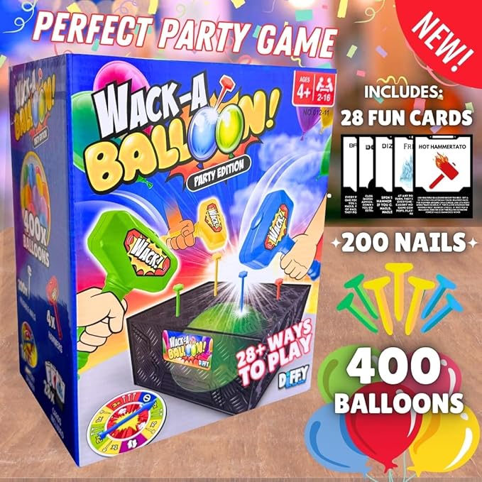 Wack A Balloon Party Edition Pop Game for Kids and Adults Interactive Balloon Popping Party Gift for Game Night Family Fun and Classrooms Ages 4+