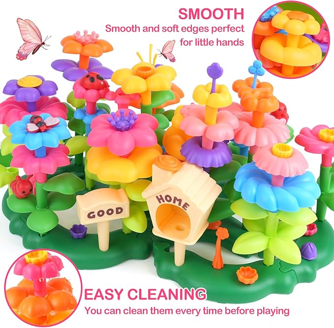 Flower Garden Building Toys for 3-7 Year Old Girls - Best Birthday Gifts for Toddler Ages 3-5 5-7 Educational Kit with 120+ Pieces Stacking Pretend Play Set for Preschool Kids