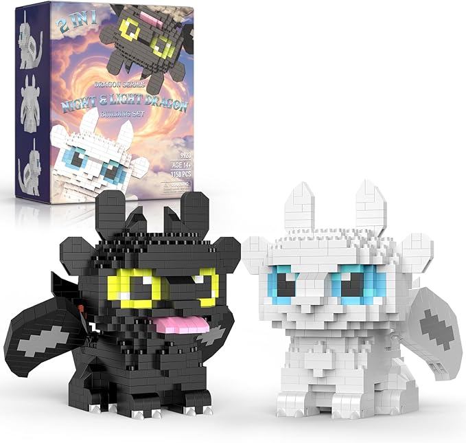 Micro Dragon Building Set 1158 PCS Fantasy Black and White Dragons Creative Micro Bricks Kit with Movable Wings Birthday