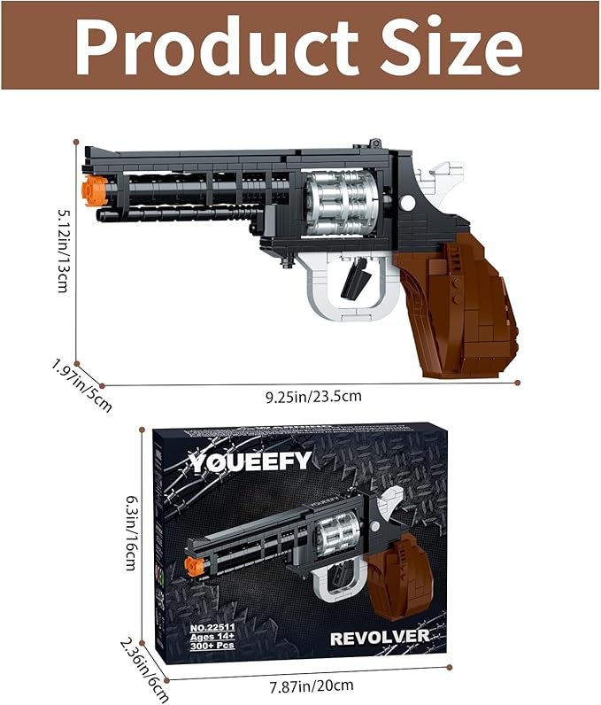 1:1 Pistol Building Blocks Set 400+ Pieces Building Blocks Model Gun Toy for Adults &amp Kids 14+ Unique Collectible Gift for Christmas Birthday Military Fans (Revolver)