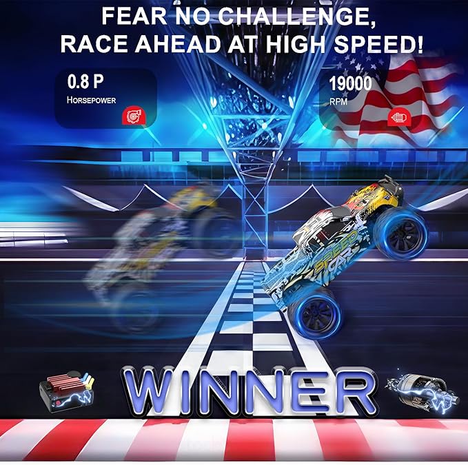 DEERC RC Cars High Speed Remote Control Car for Adults Kids 30+MPH 1:16 Scales 4WD Off Road RC Monster TruckFast 2.4GHz All Terrains Toy Trucks Gifts for Boys2 Batteries for 40Min Play