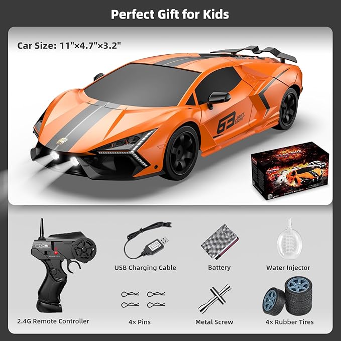 RC Drift Car 2.4GHz Drifting RC Cars 1/24 4WD Drift Car Fast Remote Control Vehicle with LED Lights Rechargeable Battery and Drifting Tires Racing Sport Toy Cars for Adults Boys Girls Kids