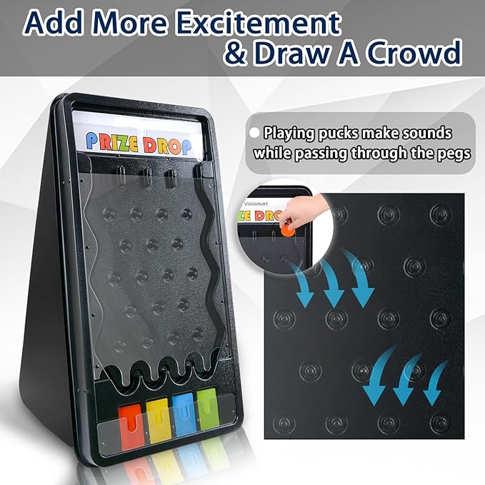 Mini Tabletop Prize Drop Board Game 25x14 Plinko Board Foldable Stand with Customizable 8 Playing Pucks for Carnival Tradeshow Party