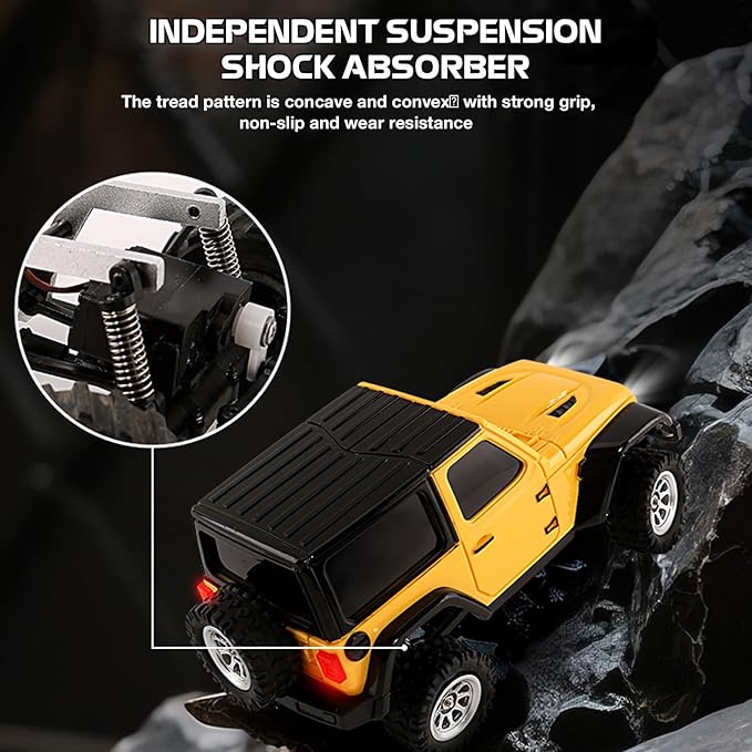 1:36 Mini RC Crawler JIABAILE 3601 4WD Off-Road RC Car with 2.4G Remote Battery &amp Lights RTR for Adults Hobby Gifts Toys (Yellow)