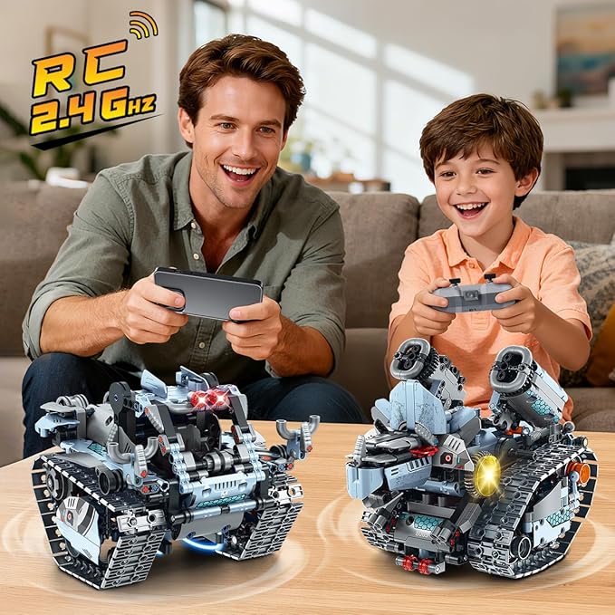 Robot Building Toy with Lights 5 in 1 Robotic Building Set with APP &amp Remote Control RC Tech Tracked Tank Car Fighter Jet Model Kit 795 PCS Easter Gift for Kids Boys Girls Ages 8+