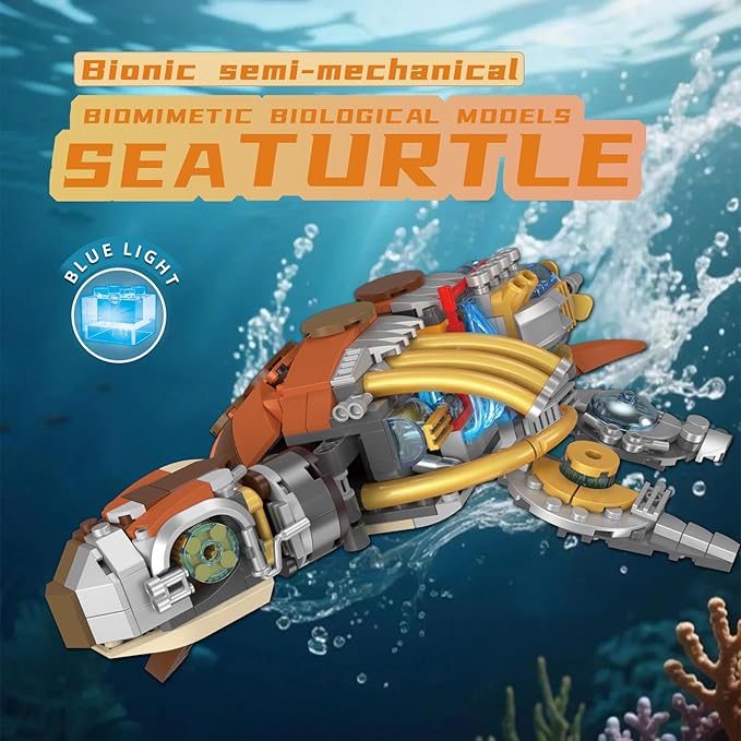 Mechanical Turtle Building Set with Lights Rotatable Link Components &amp Display Stand STEM Building Set for Boys and Girls 8-14 Home Office Decor for Adults Mechanical Enthusiasts（659PCS）