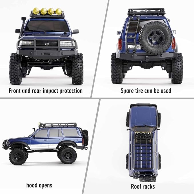 FCX18 FMS RC Crawler Toyota Cruiser 1/18 LC80 Offroad Trucks 4X4 RC Rock Crawler with Portal Axles LED Lights for Adults (Blue)