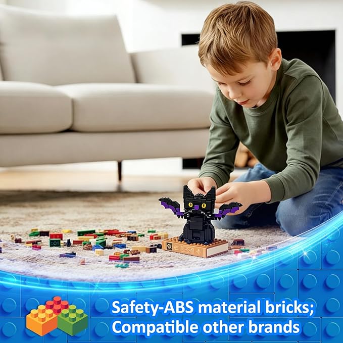Bat-Cat with Spellbook Building Blocks Set Collectible Animal Building Toy Kids Learning &amp Educational Brick Sets (Age 3+) DIY Home &amp Office Decor for Adults-Gift Ideas