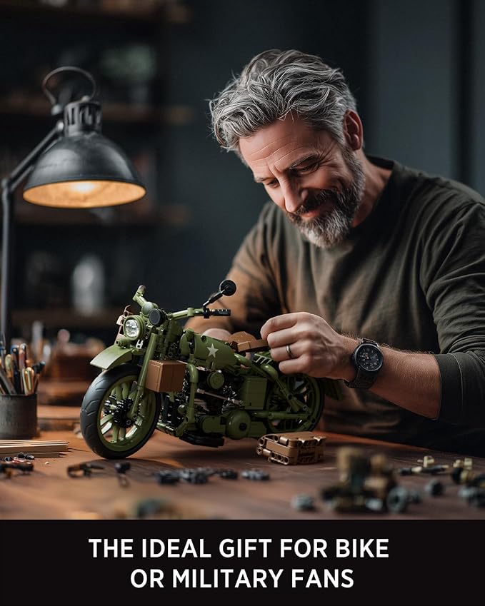Nifeliz Motorcycle WLA Model Toy for Adults Classic Military Bike Building Set with Authentic Features Collectible Display Gift (833 PCS NF10333)