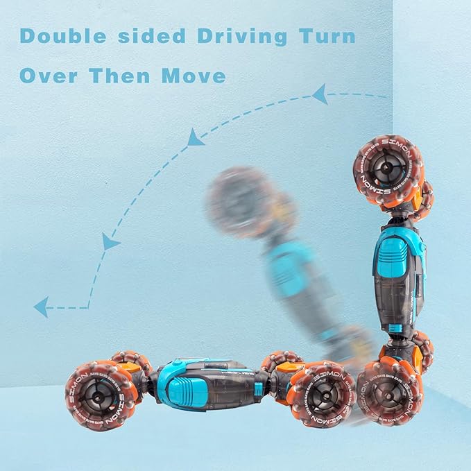 Gesture Sensing RC Stunt Car 4WD Hand Controlled Rc Car for Kids Ages 6-13 Remote Control Toys Torsion Drift Stunt Cars with Lights &amp Music Cool Birthday Gift for Boys Girls (Blue/Orange)