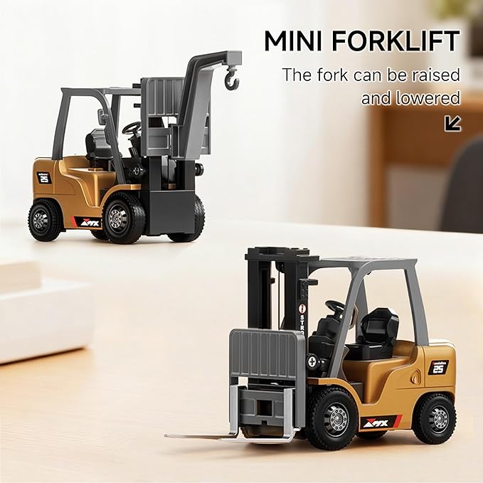BRRRRT 1/64 Full Proportional RC Forklift Toy8 Channel 2 Mode Mini Remote Control Forklift Truck with Flatbed Tow Truck2 in 1 Transformable Lift Fork &amp Hook with Rechargeable Battery for 4+ Kids