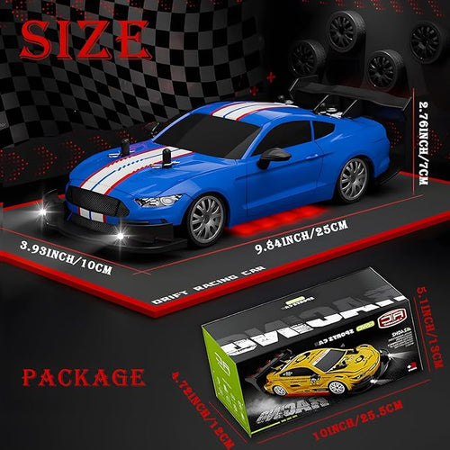 1:20 RC Drift Car for Kids4WD 2.4GHz 30KM/H High Speed Remote Control Car Racing Sport Toy Car with LED LightsDrifting Tires＆2 Batteries (Blue)