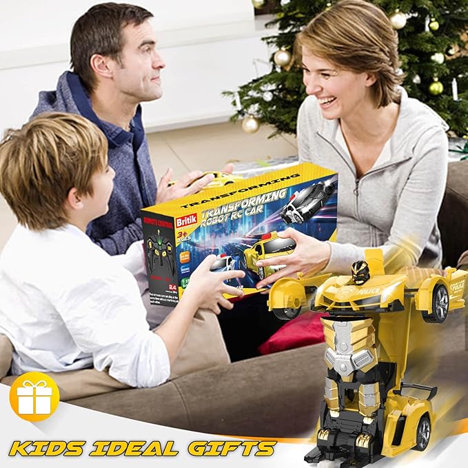 Transform Remote Control Car - Rc Cars One-Button Transforming 360° Rotation Drifting 2.4ghz 1:18 Scale Gift Kids Aged 4-6 Year Old Boys/Girls Police Car Yellow
