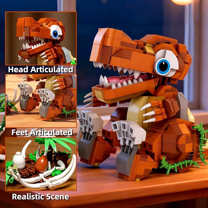 MENTOJOY Poseable Baby T.rex Building Set – 630 Pieces STEM Dinosaur Toy Suitable for Children Age 6 and Above | Jurassic Educational Gift