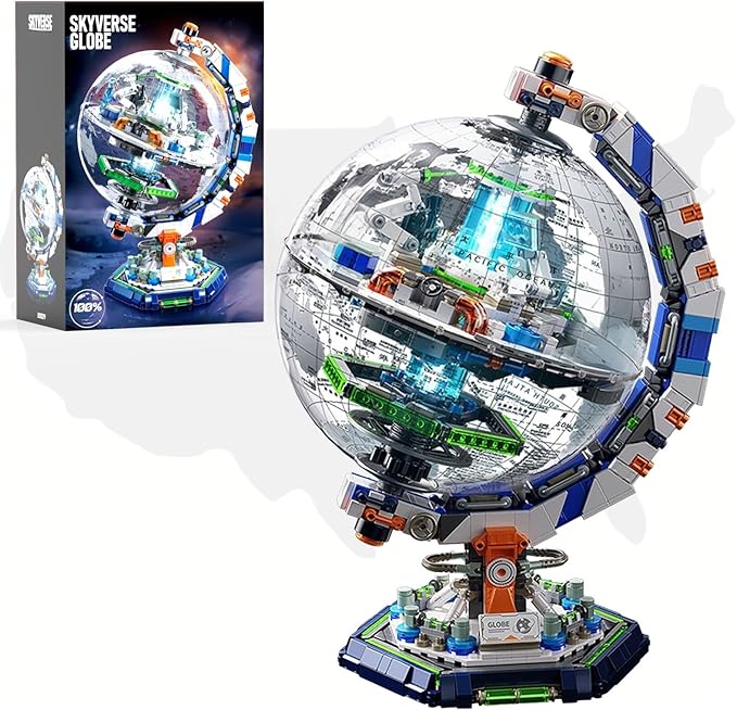 GEVINST Space Station Globe Building Set for Adults &amp Boys 1793 Pieces World Map Display Model Kit with Dual Illumination Modes 360° Rotatable Educational Stem Toys Gifts for Kids 8-14 Boys Girl