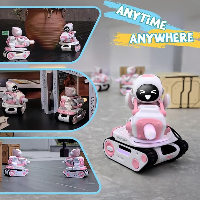 ENERGIZE LAB Panxer - RC Battle Tank Compatible with Eilik Robots Blue/Pink/DQ/Sliver Crawler Car Toys with LED Lights and 2.4Ghz Remote Control Single and Multi-Player Party Play Mode (Pink)