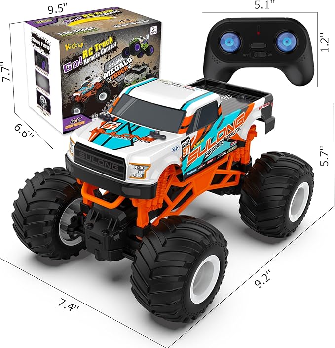 Remote Control Car 1:16 Scale RC Monster Truck for Boys 2.4 GHz All Terrain RC Cars for Boys Girls 4-7 8-12 20 Km/h Off Road RC Truck Christmas Birthday Gift for Kids and Adult Orange