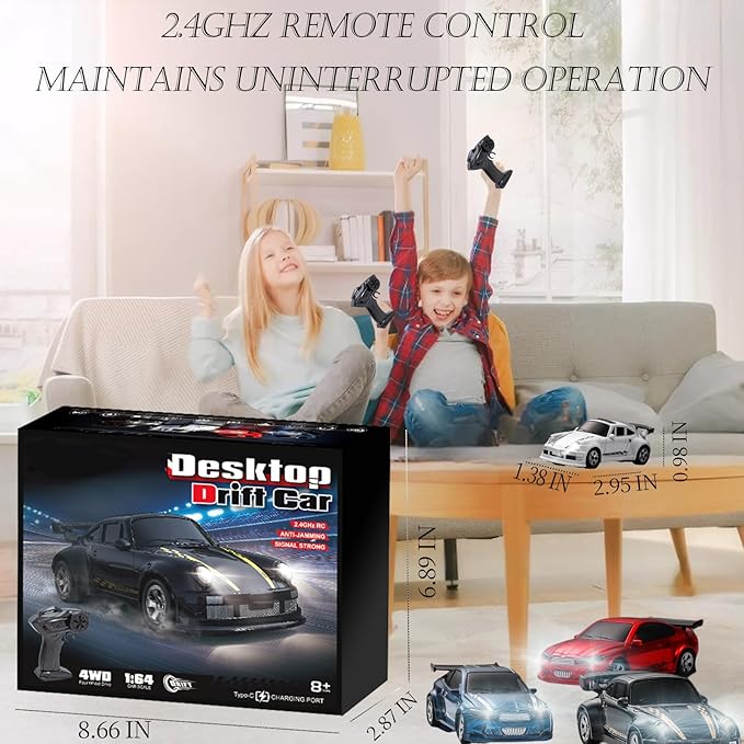 Mini RC Drift Car 1/64 RC Remote Control Car High Speed 2.4GHz Full Proportional RTR Micro Sports Racing Drift 4WD HobbyFast Race Vehicle with Lights Model Toys Gift for Kids Boys Adults