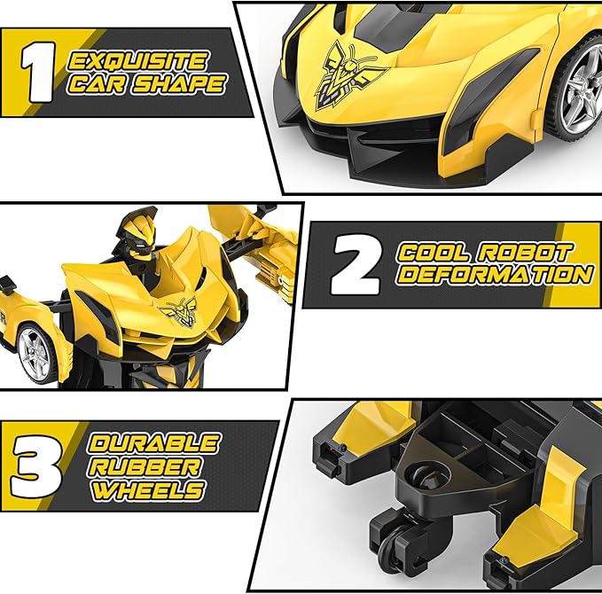 BLUEJAY Transform Rc Cars for Boys 4-7 8-12 2.4Ghz Remote Control Car 1:18 Scale Transforming Robot One-Button Deformation 360° Rotation Car Toy Gifts for Boys 3-5