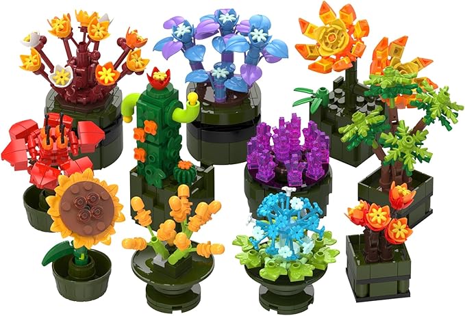 Flower Building Set for Adults Women (987 Piece) - 12Pcs/Set Mini Succulents Plant Bonsai Model for Home Decor Botanical Collection Blocks Toy Gifts for Building Blocks Lover