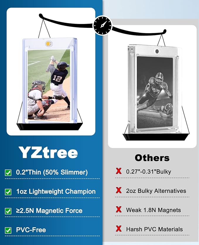 25ct Magnetic Card Holders: 35 pt Magnetic Cards Case for Trading Cards U-V Protection Hard Plastic Card Protectors for Sports Baseball Game Standard Display