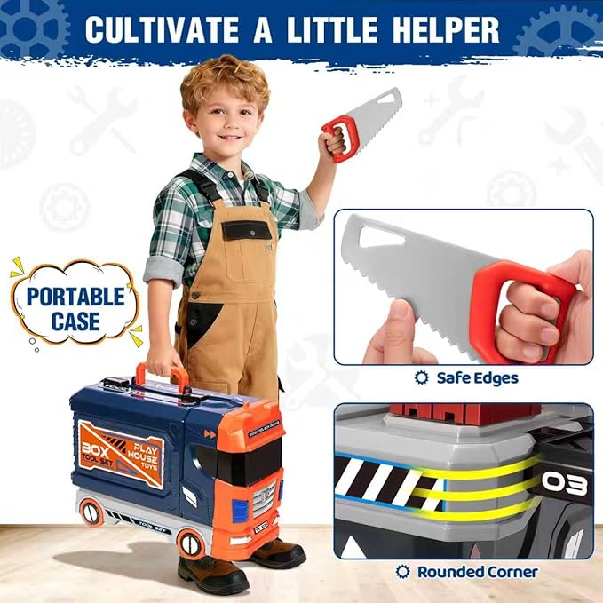 Kids Tool Bench with Electric Drill and Power Miter Saw Construction Workbench Toys for Boys Age 3 4 5 6 7 8 Toddler Realistic Tools Table Playset Tool Box Set Christmas Birthday Gift for Kids 3-5
