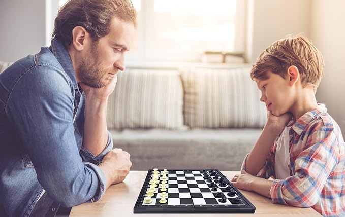 LEXiBOOK 8-in-1 Games Set Chess Checkers Backgammon Chinese Checkers Nine Men's Morris Snakes &amp Ladders Goose Ludo 2-6 Players Ages 6+