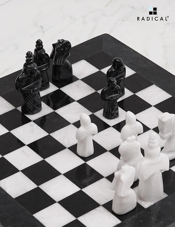 Radicaln Marble Antique Chess Set with Storage Box 15 Inches Black and White Handmade Board Game 2 Player Classic Chess Sets for Adults Board &amp 32 Chess Pieces
