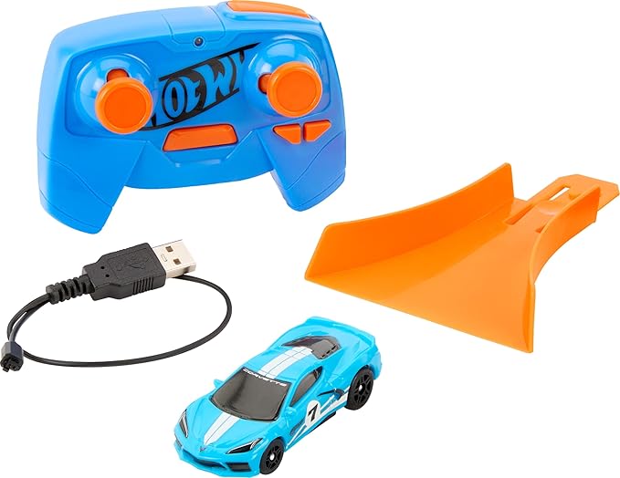 Hot Wheels Toy Car RC C8 Corvette in 1:64 Scale Remote-Control Vehicle with Controller &amp USB Cable Works On &amp Off Track