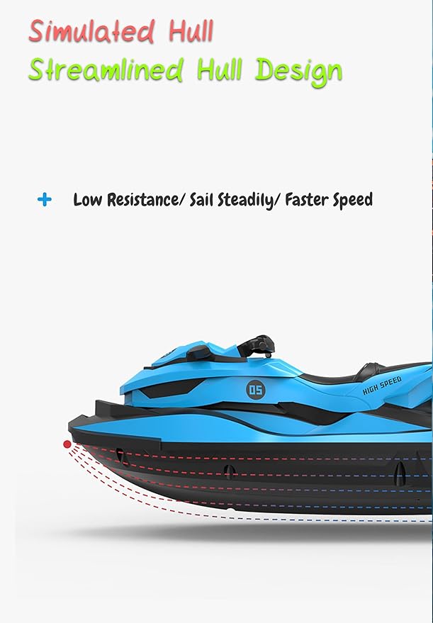 2.4 GHz RC Motorboat for Kids &amp Adults 10 km/h High-Speed Dual-Motor Electric Racing Jet Ski Toy 50 m Range 20 min Play Low-Battery Alarm Pool &amp Lake Ready (Blue)