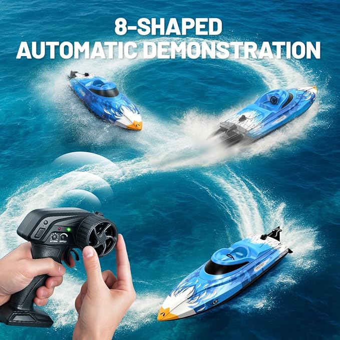 RC Boat 25KM/H High Speed Waterproof Remote Control BoatWater Cooling 2.4GHz Remote 2 Batteries LED Lights One-Key Flip Low Battery &amp Out-of-Range Alarm Pool &amp Lake Racing for Kids &amp