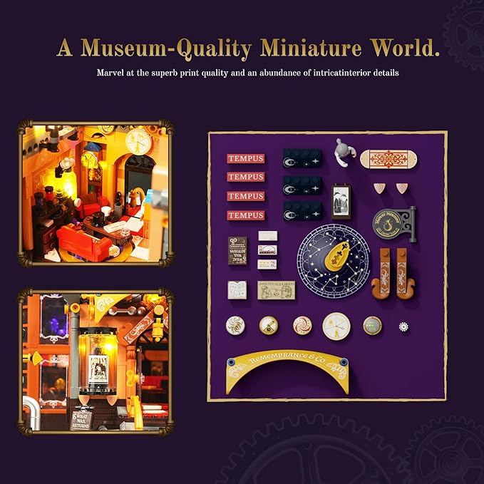 Steampunk Memory Magic Shop Lighting Building-Bricks Set 2056 Pcs Modular Building from Chrono Custodians Collection Display Set for Adults and Steampunk Lovers