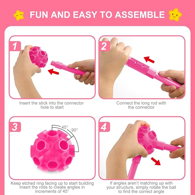 SpringFlower Fort Building Kit for KidsSTEM Construction Toys Educational Gift for 4 5 6 7 8 9 10 11 12 Years Old Boys and GirlsUltimate Creative Set for Indoor &amp Outdoors Activity200 PcsPink