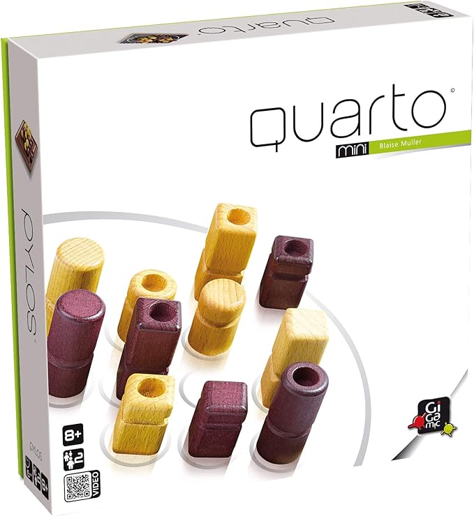 Quarto Mini | Mensa Select Winner | Travel-Friendly Version of The Wooden Abstract Strategy Game for Kids &amp Adults | Family Game Night Favorite | Ages 8+ | 2 Players | 15 Min