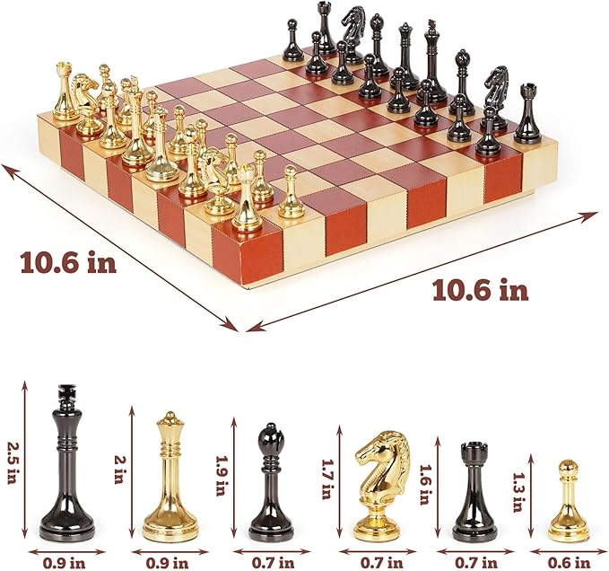 Metal Chess Set for Adults &amp Kids with Metal Chess Pieces –Wooden Chess Board Game with Portable Storage Case Classic Strategy Family Board Game Gift Travel Chess Set
