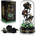 Flower Building Set with LED Light - 232 PCS Black Rose Building Blocks Kit with Dust Cover Easter Day Gift for Her Grilfriend Wife 3.6MM Flower Botanical Collection Block Toy Home Decor
