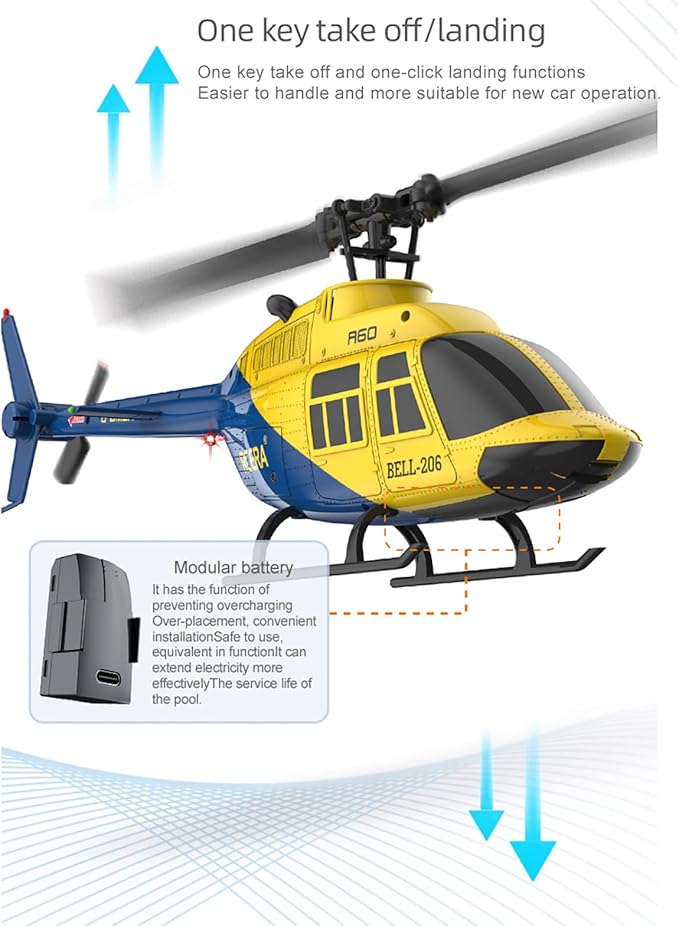 A60 206 Remote Controlled Helicopter Aircraft Plane 4CH RC Heli Aileronless 1/42 Scale 6-Axis Gyroscope Altitude Hovering Optical Flow Position 2Batteries for Adults Beginners/Grey