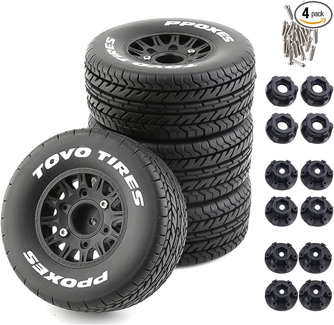 1/10 RC Short Course Truck Tires And Wheels With 12mm 14mm 17mm Hex 113mm 1/8 Rubber Tyres For 1/8 or 1/10 Scale On Road Car HSP Sonic 94102 GT PTG-2 Tamiya TT02 RC Racing Car 4PCS (Black A)