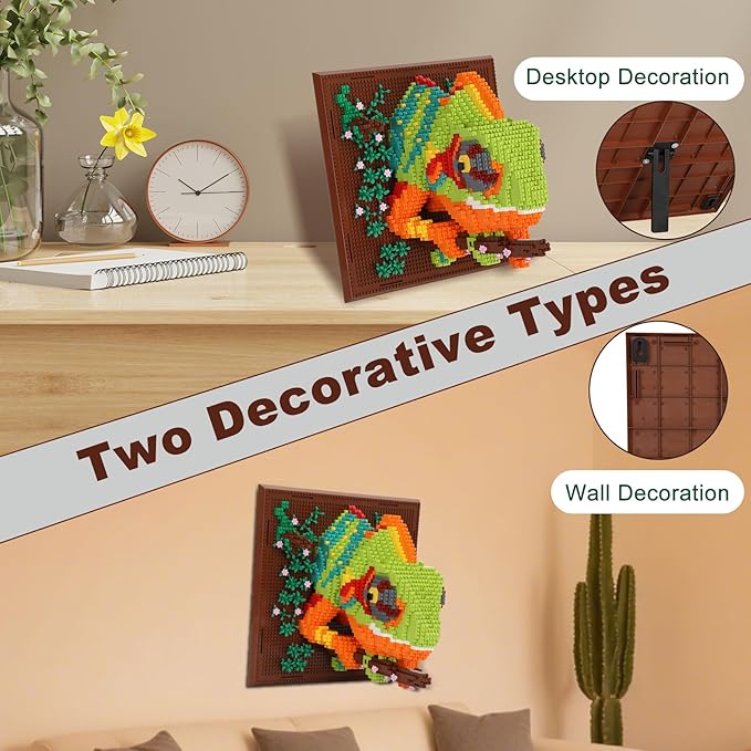 3D Wall Art Chameleon Animal Micro Building Blocks Set for Adults 2688 PCS Unique Home Decor &amp Creative Table Display Creative Gift Toy for Art Enthusiasts And People Who Love Building Blocks