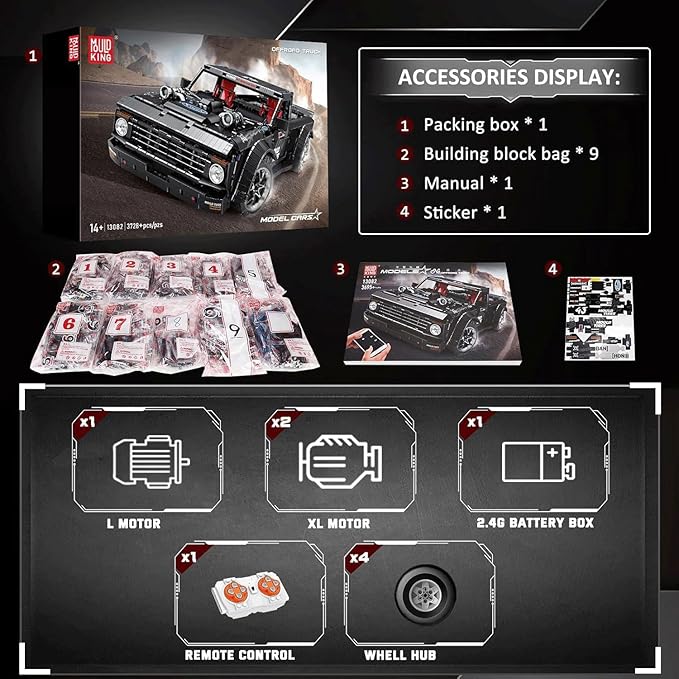 Mould King 13082 Pickup Truck Block Kits Model MOC Building Blocks Set to Build Gift for Age 14+/Adult Collections Enthusiasts(3695 Pieces with Motor/APP Remote Control)