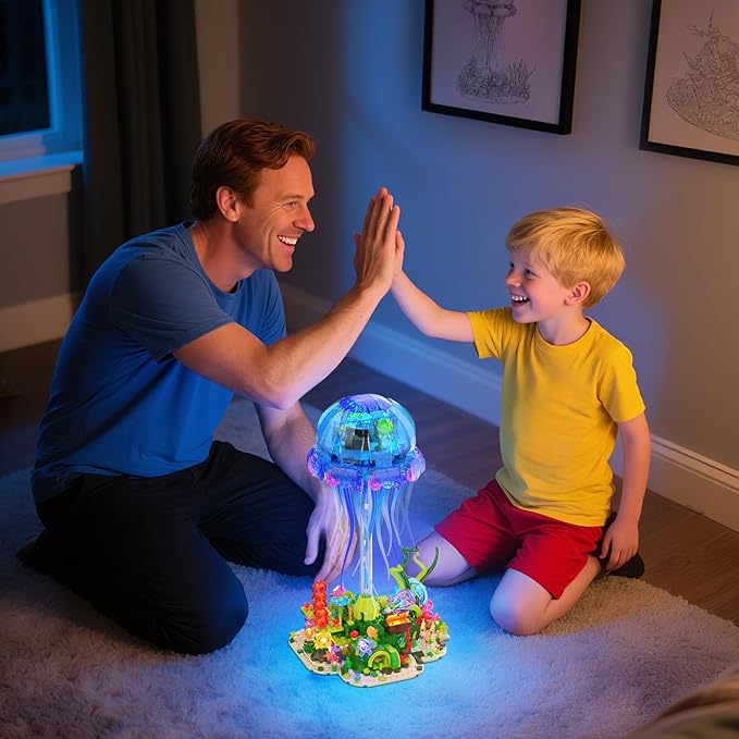 JMBricklayer Jellyfish Building Set with LED Lights Ocean Animal Collection Toy Floating Jellyfish Lamp Sea Creature Display for Adults Home &amp Office Decor Creative Gifts for Boys Girls 14+
